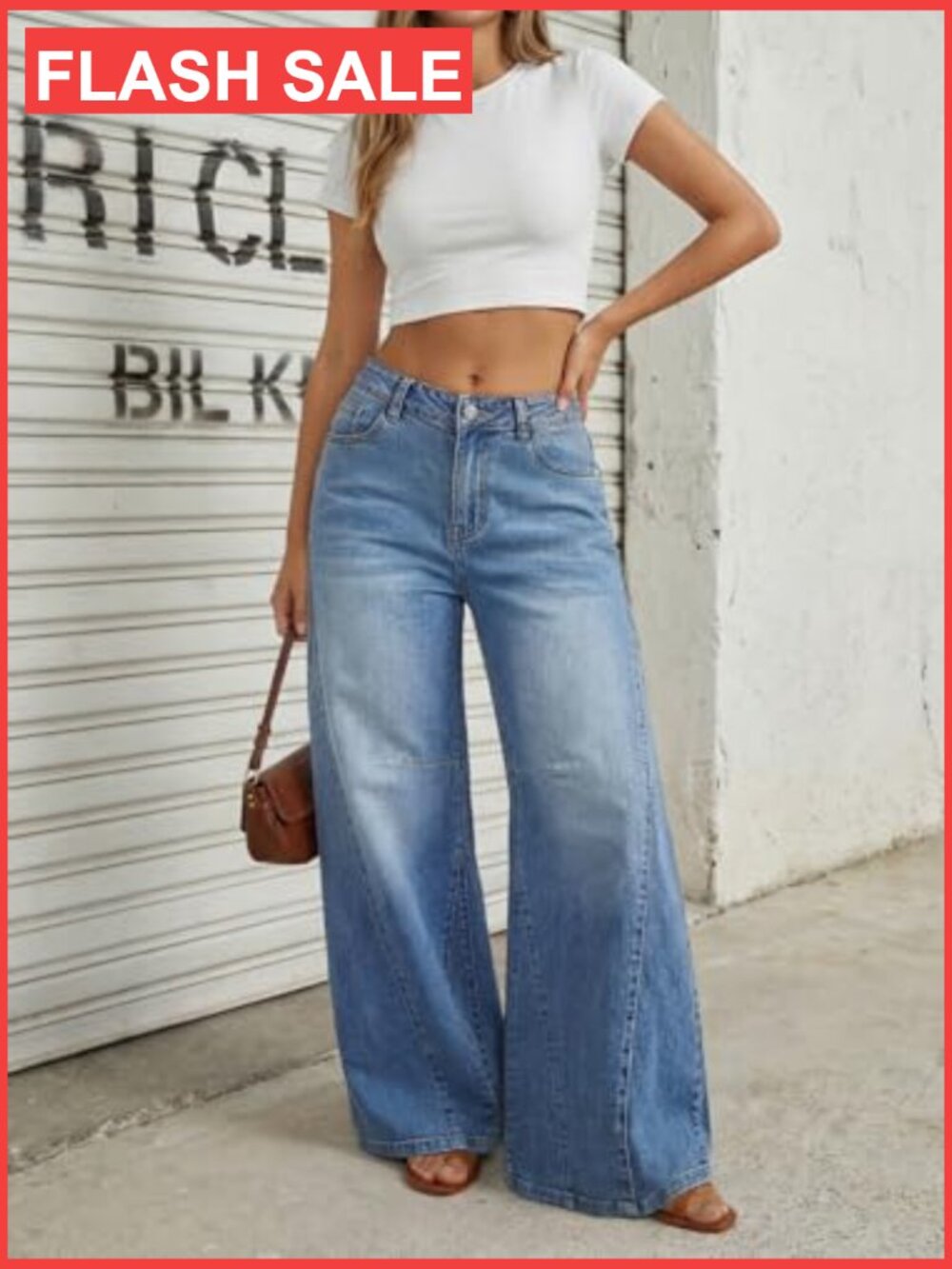 High Waisted Wide Leg Barrel Jeans Stretch Baggy Flare Denim Pants - Picture 6 of 7